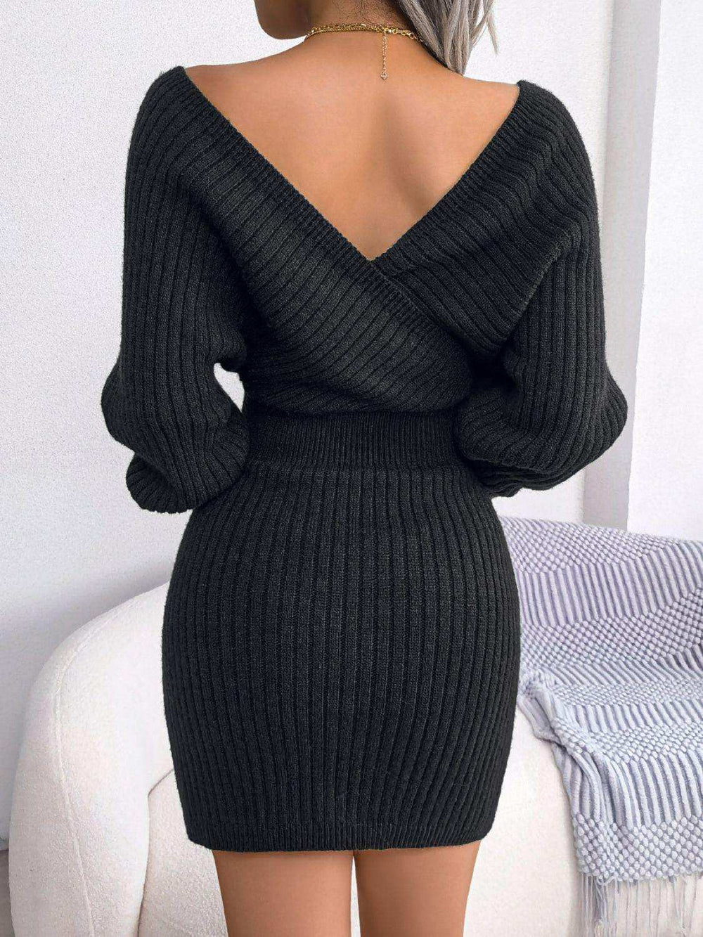 Rib-Knit Dolman Sleeve Sweater Dress - Trendsi - Flyclothing LLC