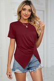 Ruched Round Neck Short Sleeve T-Shirt - Trendsi - Flyclothing LLC