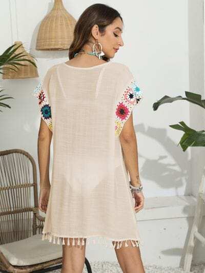 Tassel Boat Neck Flutter Sleeve Cover Up - Trendsi - Flyclothing LLC