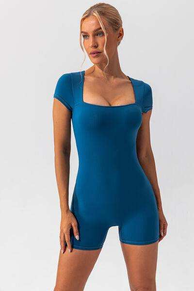 Square Neck Cap Sleeve Active Romper - Trendsi - Flyclothing LLC