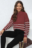 Mock Neck Long Sleeve Zip-Up Sweater - Trendsi - Flyclothing LLC