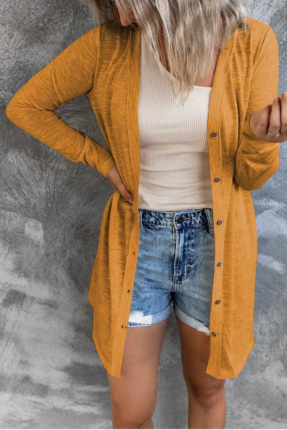 Button Up Long Sleeve Cover Up - Trendsi - Flyclothing LLC