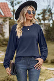 Eyelet Round Neck Long Sleeve T-Shirt - Trendsi - Flyclothing LLC