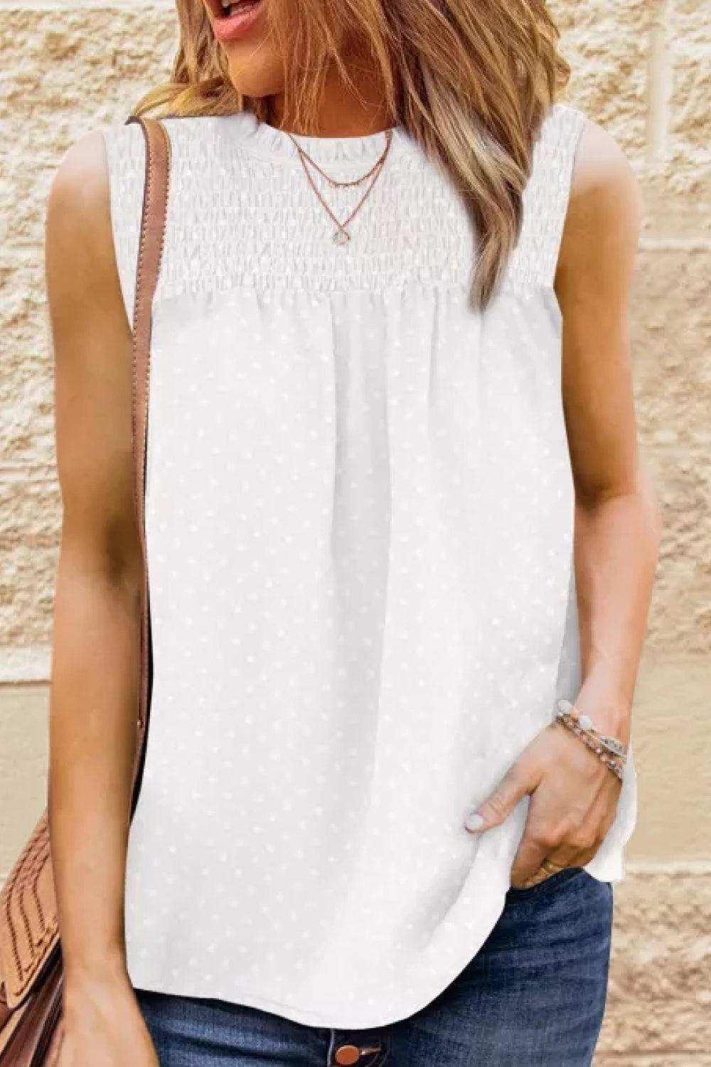 Smocked Tie Back Frill Trim Tank - Trendsi - Flyclothing LLC