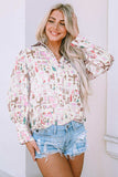 Printed Collared Neck Long Sleeve Shirt - Trendsi - Flyclothing LLC