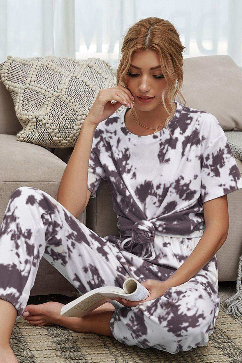 Tie-Dye Tee and Drawstring Waist Joggers Lounge Set - Trendsi - Flyclothing LLC