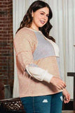 Plus Size Exposed Seam Color Block Round Neck Sweatshirt - Trendsi - Flyclothing LLC