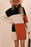 Color Block Mock Neck Dropped Shoulder Sweater Dress - Trendsi - Flyclothing LLC