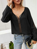 Tie Neck Long Sleeve Semi-Sheer Blouse - Trendsi - Flyclothing LLC