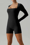Square Neck Long Sleeve Active Romper - Trendsi - Flyclothing LLC