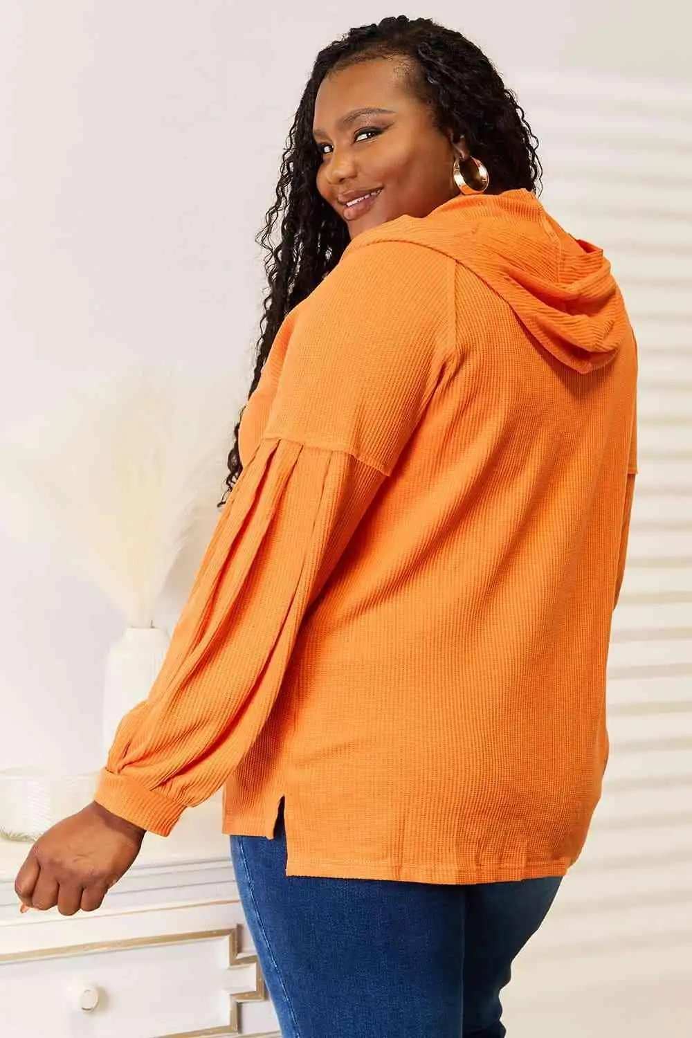 Basic Bae Side Slit Buttoned Waffle Knit Hoodie - Trendsi - Flyclothing LLC