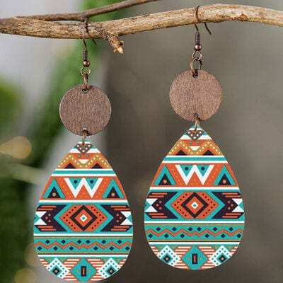 Geometric Wooden Teardrop Earrings - Trendsi - Flyclothing LLC