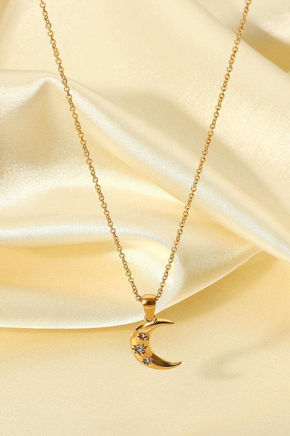 18K Gold Plated Inlaid Zircon Moon Pendant Necklace - Trendsi - Flyclothing LLC