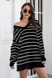 Striped V-Neck Sweater Dress - Trendsi - Flyclothing LLC
