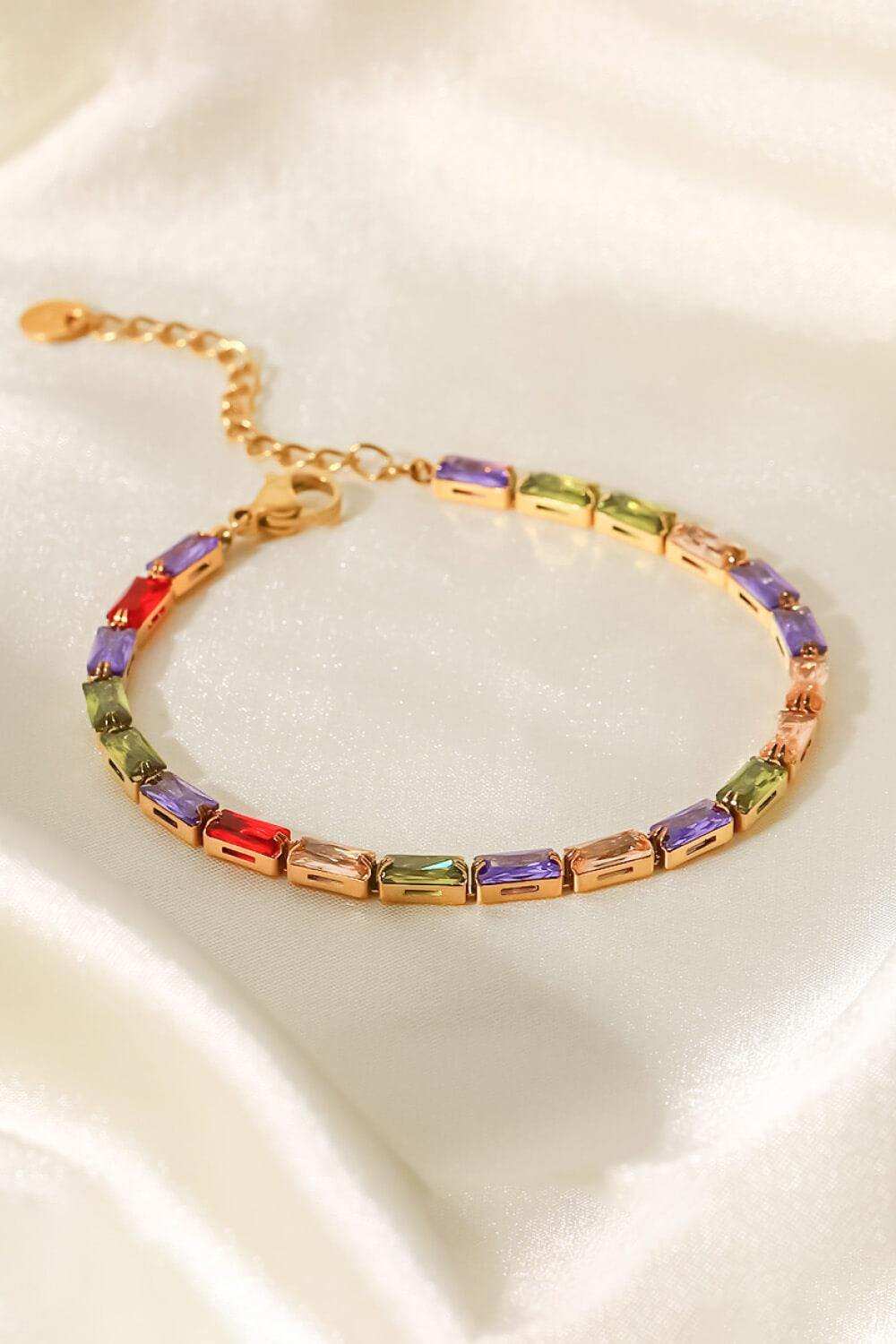 18K Gold Plated Multicolored Cubic Zirconia Bracelet - Trendsi - Flyclothing LLC