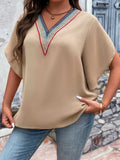 Plus Size V-Neck Flutter Sleeve Blouse - Trendsi - Flyclothing LLC