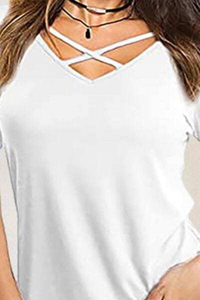 Crisscross Short Sleeve T-Shirt - Trendsi - Flyclothing LLC