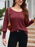 Ribbed Round Neck Lantern Sleeve Knit Top - Trendsi - Flyclothing LLC