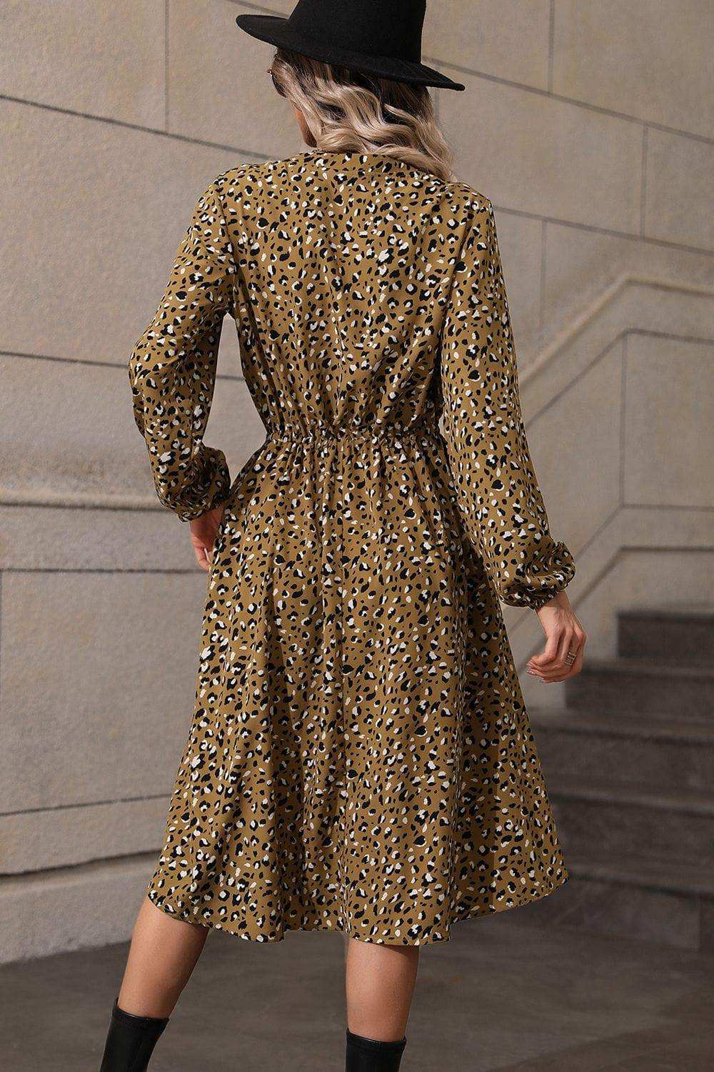 Printed Long Sleeve Midi Dress - Trendsi - Flyclothing LLC