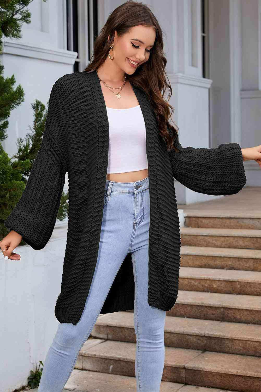 Open Front Longline Cardigan - Trendsi - Flyclothing LLC
