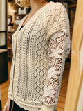 Eyelet Button Up Lantern Sleeve Cardigan - Trendsi - Flyclothing LLC
