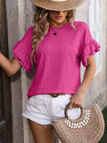 Ruffled Round Neck Short Sleeve Blouse - Trendsi - Flyclothing LLC