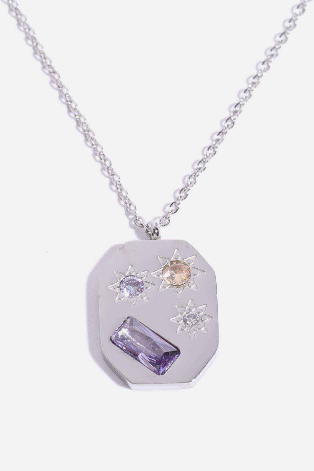 Inlaid Zircon Pendant Stainless Steel Necklace - Trendsi - Flyclothing LLC