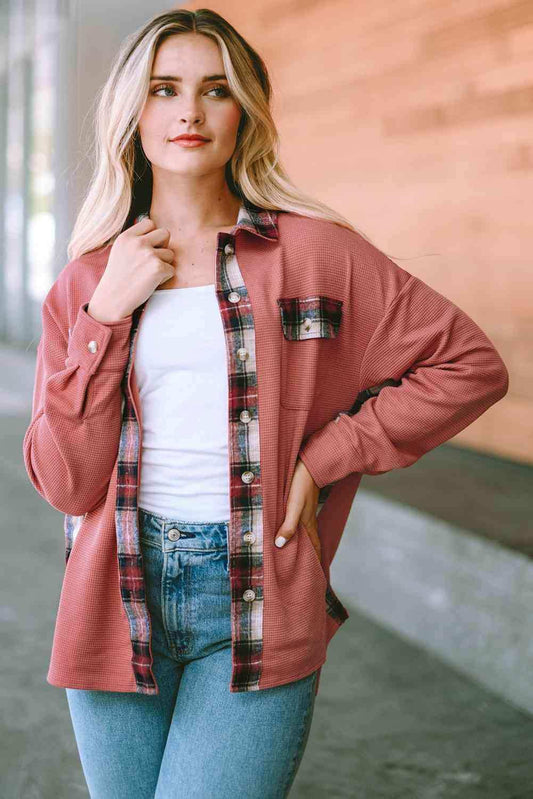 Plaid Button Down Collared Jacket - Trendsi - Flyclothing LLC