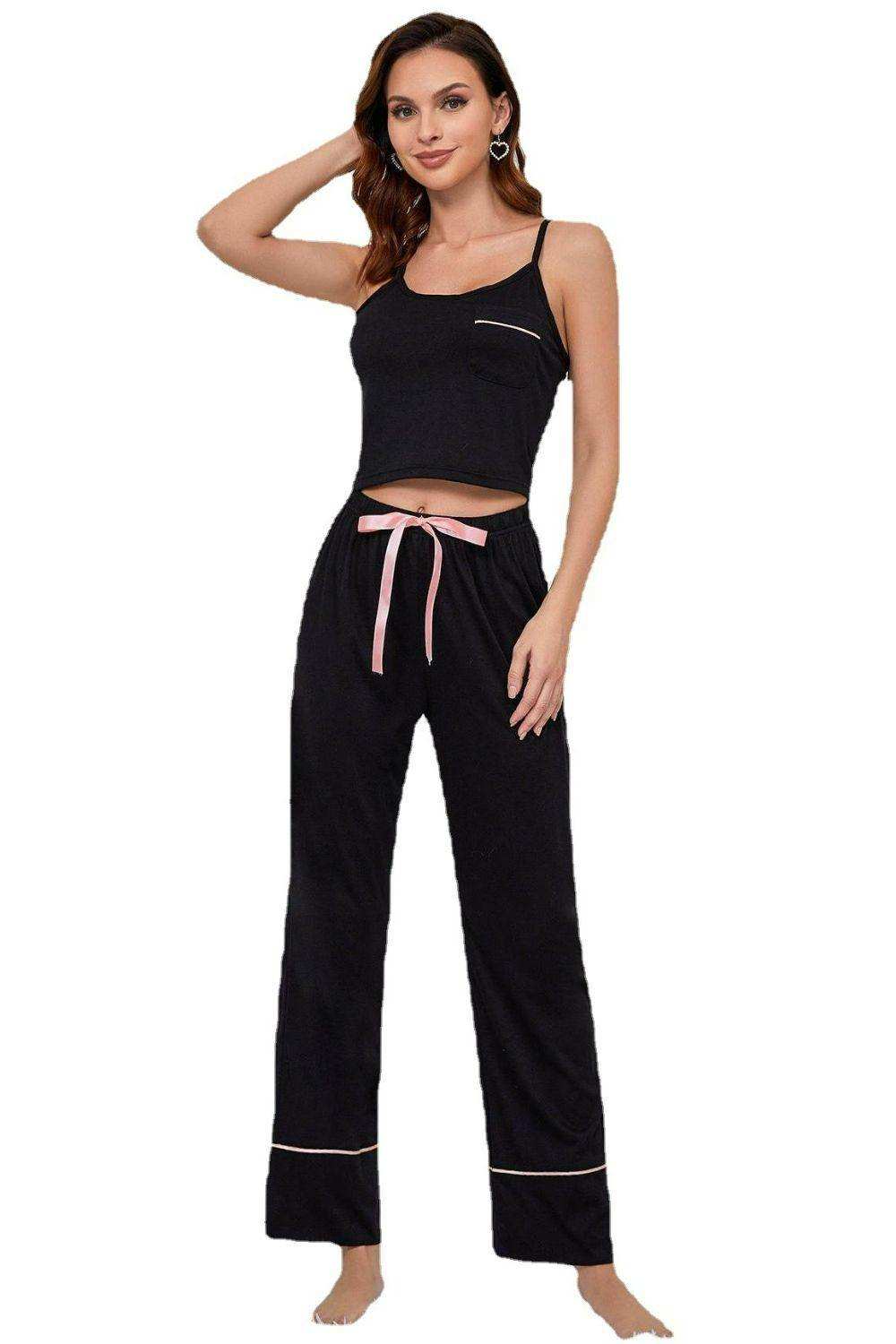 Contrast Trim Cropped Cami and Pants Loungewear Set - Trendsi - Flyclothing LLC
