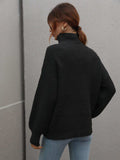 High Neck Balloon Sleeve Rib-Knit Pullover Sweater - Trendsi - Flyclothing LLC