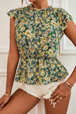 Floral Mock Neck Flutter Sleeve Peplum Top - Trendsi - Flyclothing LLC