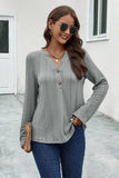 Buttoned Notched Neck Long Sleeve T-Shirt - Trendsi - Flyclothing LLC