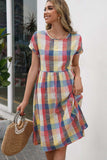 Plaid Round Neck Cap Sleeve Dress - Trendsi - Flyclothing LLC