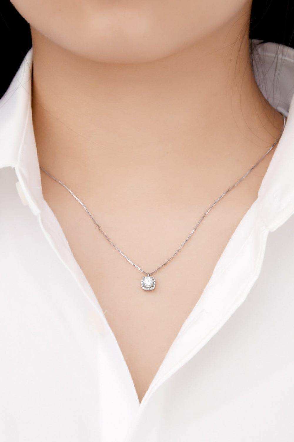 Moissanite Pendant Platinum-Plated Necklace - Trendsi - Flyclothing LLC