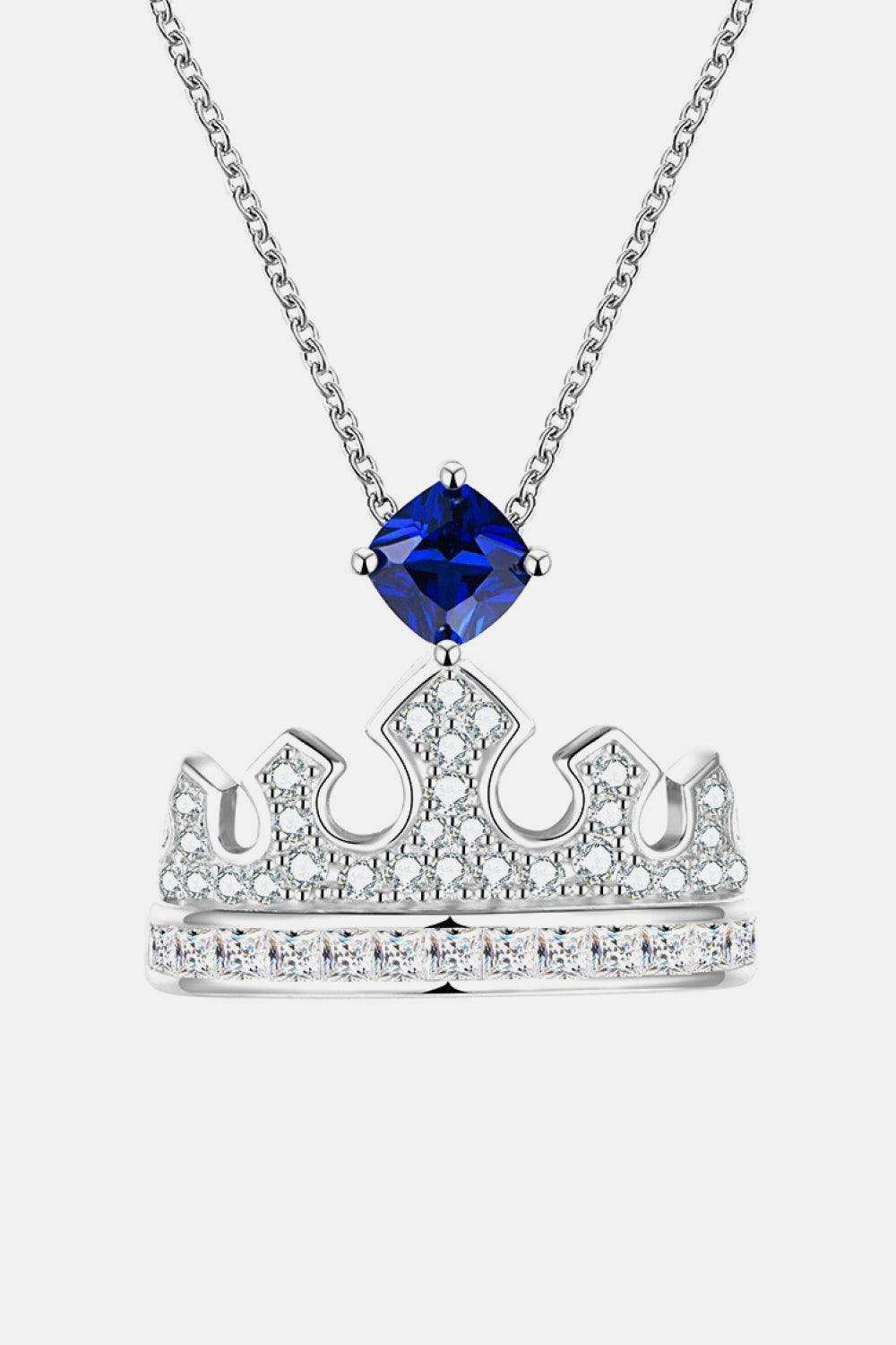 Zircon Lab-Grown Sapphire Crown Shape Pendant Necklace - Trendsi - Flyclothing LLC