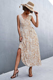 Printed V-Neck Tie Waist Maxi Dress - Trendsi - Flyclothing LLC