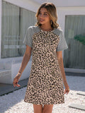 Leopard Round Neck Short Sleeve Mini Dress - Trendsi - Flyclothing LLC