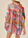 Printed Dolman Sleeve Collared Shirt - Trendsi - Flyclothing LLC