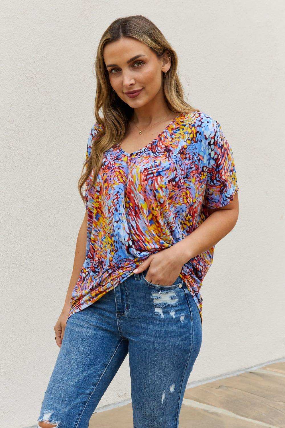 Be Stage Full Size Printed Dolman Flowy Top - Trendsi - Flyclothing LLC