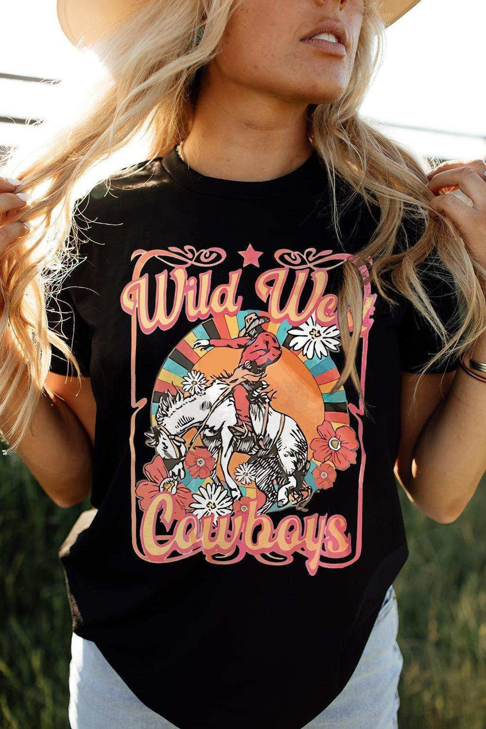 WILD WEST COWBOYS Graphic Tee Shirt - Trendsi - Flyclothing LLC
