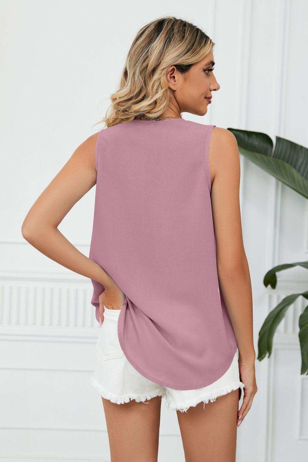 Contrast Trim Plunge Sleeveless Blouse - Trendsi - Flyclothing LLC