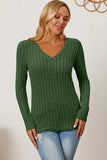 Basic Bae Full Size Ribbed V-Neck Long Sleeve T-Shirt - Trendsi - Flyclothing LLC