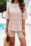 Eyelet Round Neck Top and Shorts Set - Trendsi - Flyclothing LLC