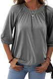Gathered Detail Round Neck T-Shirt - Trendsi - Flyclothing LLC