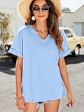High-Low Side Slit V-Neck Tee - Trendsi - Flyclothing LLC