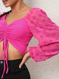 Swiss Dot Drawstring Cropped Blouse - Trendsi - Flyclothing LLC
