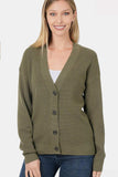 Zenana Button Up V-Neck Dropped Shoulder Cardigan - Trendsi - Flyclothing LLC