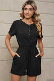 Drawstring Half Button Short Sleeve Romper - Trendsi - Flyclothing LLC