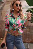 Floral Print Collared Neck Long Sleeve Shirt - Trendsi - Flyclothing LLC