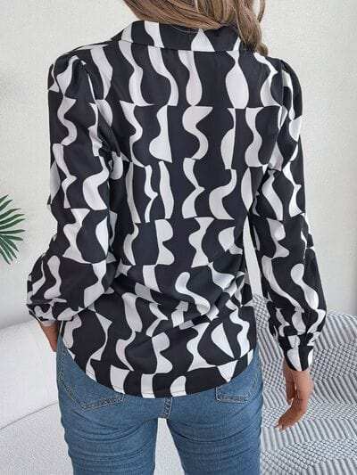 Printed Button Up Long Sleeve Shirt - Trendsi - Flyclothing LLC